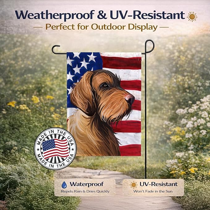 Caroline's Treasures CK6758GF Wirehaired Vizsla American Flag Garden Flag Mailbox Flag Decorative Yard Flag Banner Outside Patio Artwork Yard Flower Beds, Garden Size, Multicolor