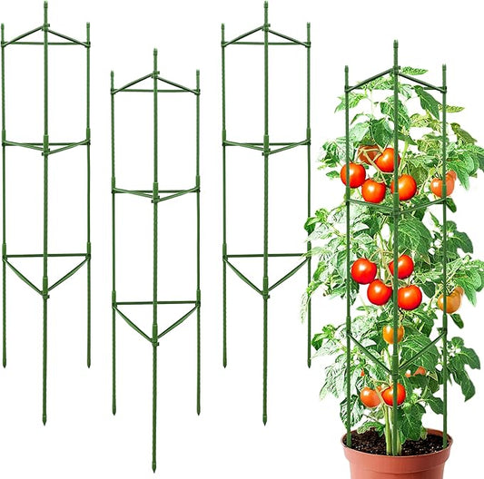 4 Pack 48 Inch Tomato Cages for Garden, Triangle Metal Plant Support with Rust-Resistant Coating, Heavy Duty Tomato Trellis for Raised Bed, Pots, Cucumbers, Peppers & Climbing Plants