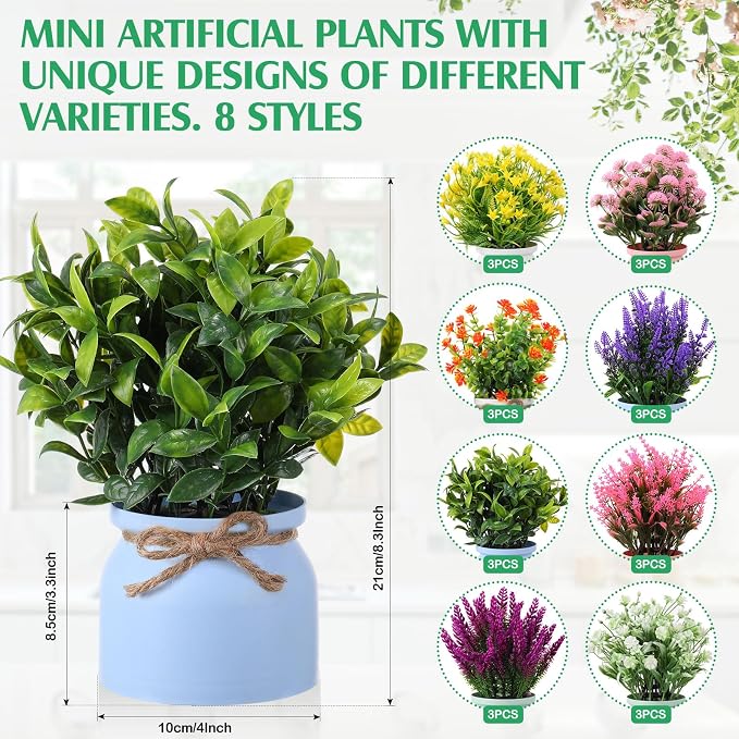 Cindeer 24 Pcs Large Artificial Potted Flowers Fake Potted Plants Plastic Faux Flowers for Home Decor Indoor Artificial Plants in Pots for Wedding Home Desk Tabletop Outdoor Office Kitchen (Colorful)