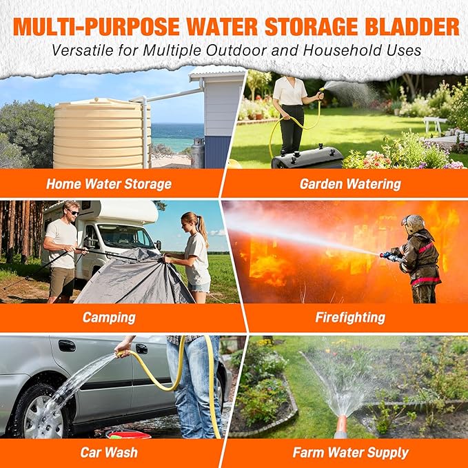 Yesker Portable Water Storage Bladder 30 Gallon – Heavy-Duty 1000D PVC Foldable Water Bladder Tank with 3/4" PVC Spigot for Garden, Camping & Car Use, Black