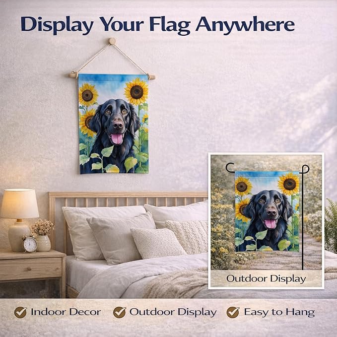 Caroline's Treasures DAC6078GF Flat-Coated Retriever in Sunflowers Garden Flag Mailbox Flag Decorative Yard Flag Banner Outside Patio Artwork Yard Flower Beds, Garden Size, Multicolor