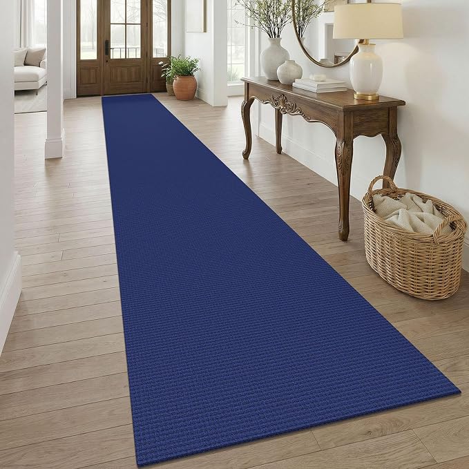 KOZYFLY 3x20 Runners Rugs for Hallway, Extra Long Washable Runner Rug, Non Slip Rubber Backed Kitchen Runner, Cotton Entryway Rug, Floor Carpet for Entry, Aisle, Hall, Royal Blue/Navy
