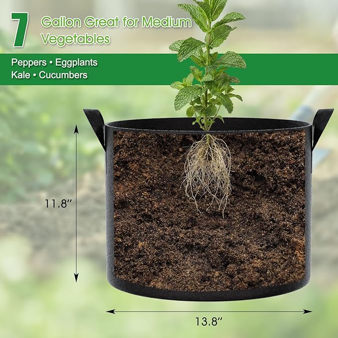 FEED GARDEN 7 Gallon Grow Bags 4 Pack – 300G Thickened Fabric Plant Pots with Reinforced Handles, Breathable Drainage Planters for Vegetables, Flowers & Herbs Indoor Outdoor