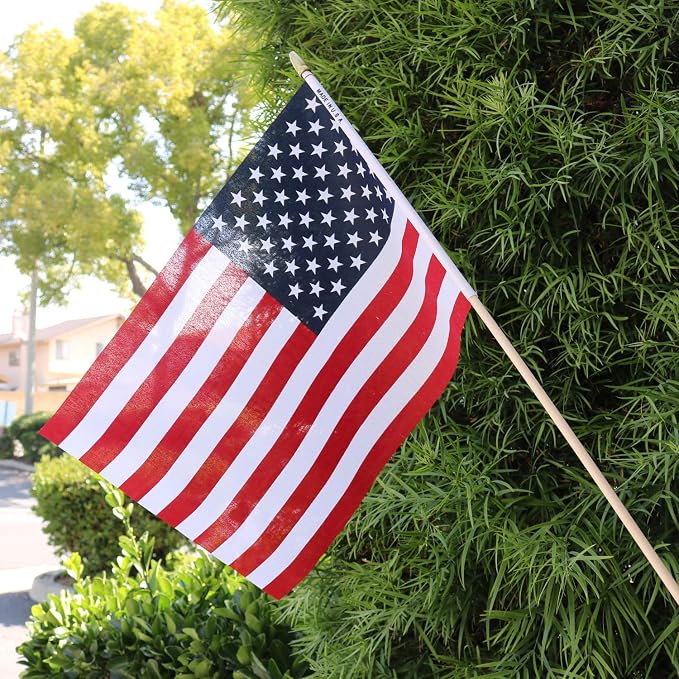 GIFTEXPRESS 24pc 12x18 Inch US Stick Flags Made in USA Printed with Spear Tip - July 4th & Memorial Day US Hand Held Decorations