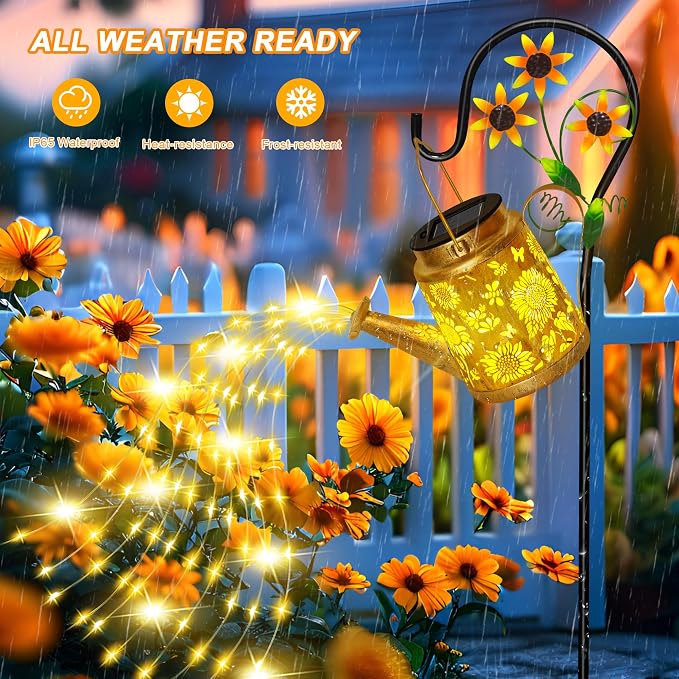 ostritec Solar Lanterns Garden Decor Sunflower Lights, Large Hanging Lantern with Shepherd Hook, Waterproof Outdoor Decor for Landscape Pathway Yard, Gifts for Mom Women Mothers Day