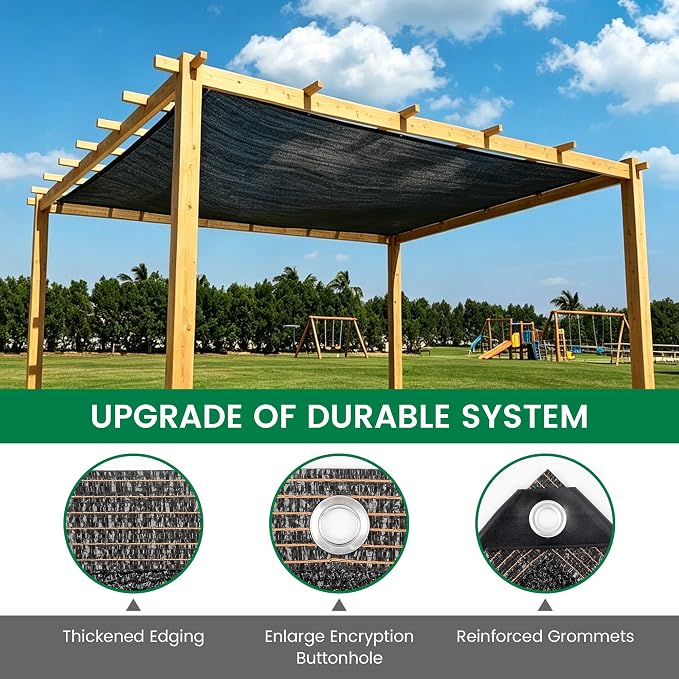 90% 10 X 20 FT Black Shade Cloth, Outdoor Woven Sun Shade with Grommets, Durable Sun Shade Netting Shading Antifreezing for Patio, Garden, Plants Cover, Greenhouse, Barns, Dog Kennel