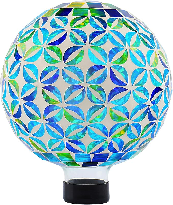 VOREEN 8" Mosaic Glass Gazing Ball,Blue & Green Garden Globe,Weather-Resistant Glass Yard Ornament,Fade-Resistant Outdoor Lawn & Patio Decoration