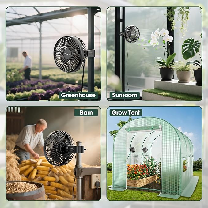 Grow Tent Fan 2 Pack, 5.5" Greenhouse Clip Fan with Brushless Motor and Non-slip Clamp, Strong Airflow and Low Noise, 360° Tilt, Easy Mount for Plant Hydroponics Circulation Cooling Ventilation