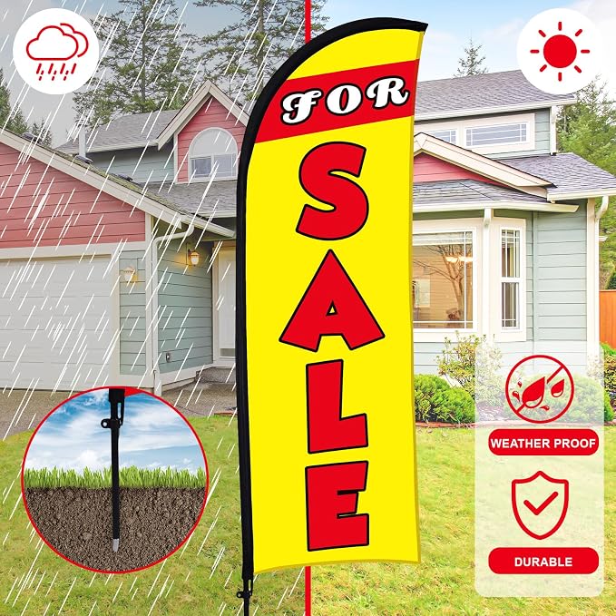 Buryeah 7 x 5.4ft Sale Feather Flag Large Sale Sign Flag Sign with Pole Kit Huge Banner Flag with Rope for Retail Store Outside Garden Business Advertising(Yellow)