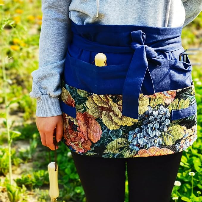 Garden Apron for Woman, Serve Apron Cute, Flora Half Apron with 8 Pockets, Valentines Gift for Mom Wife Girlfriend