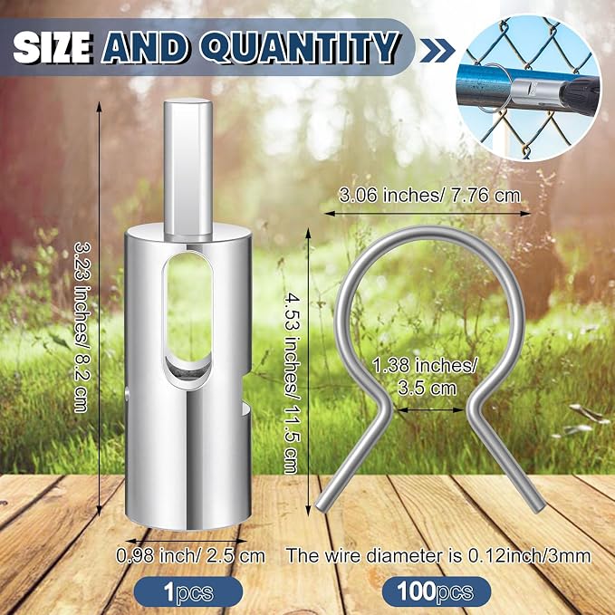 Twist Ties Tool for 9 Gauge Drill Chuck and 100 Pcs Chain Link Fence Ties 2 1/2" (2 3/8" OD) Galvanized Steel Fence Tie 9 Gauge for Garden Farm Fixing T-Posts Tools
