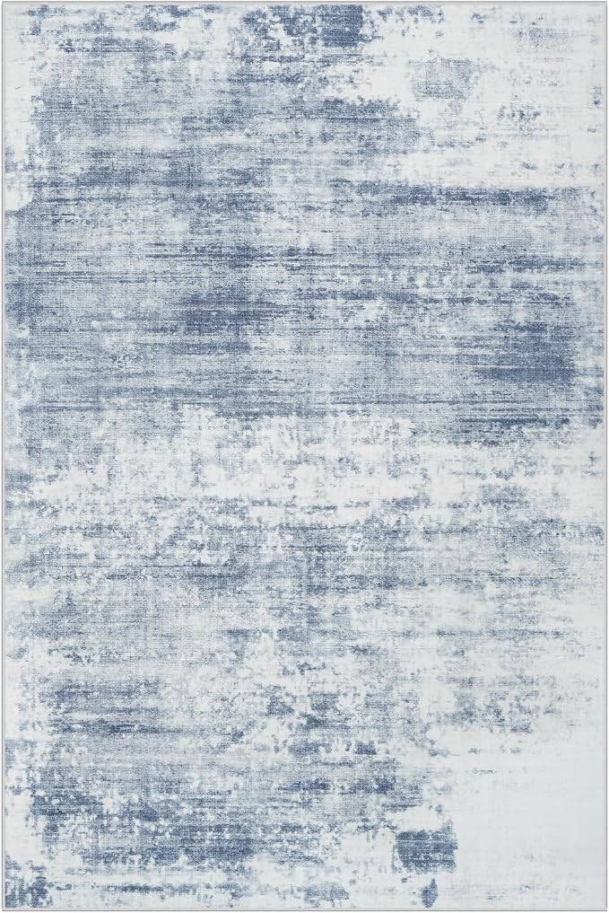 8x10 Area Rugs for Living Room: Washable Abstract Blue White Badroom Carpet | Non-slip TPE backing makes this washable soft low-pile rug safe & durable, Pet-friendly decor for dining room,nursery,office