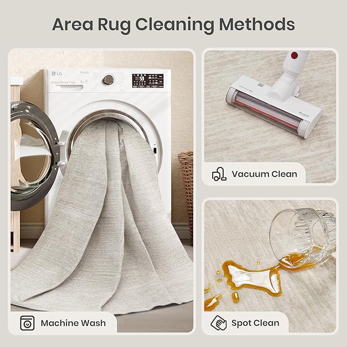 Valenrug 5x8 Area Rug Non Slip, Large Washable Rugs for Living Room, Beige | Soft Low Pile, Thin & Lighweight Carpet, Folable Stain Resistant Modern Indoor Floor Mat for Bedroom, Dining Room, Home Decor
