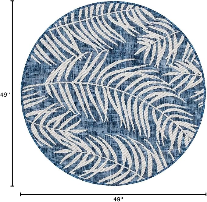 Unique Loom Outdoor Botanical Collection Area Rug - Palm (4' 1" Round, Blue/ Navy Blue)