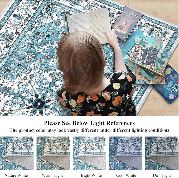 U'Artlines 2' x 6' Boho Hallway Runner Rug, Washable Carpet, Teal | Non Slip, Vintage Farmhouse Accent Area Rug Carpet, for Kitchen Entryway Laundry and Living Room