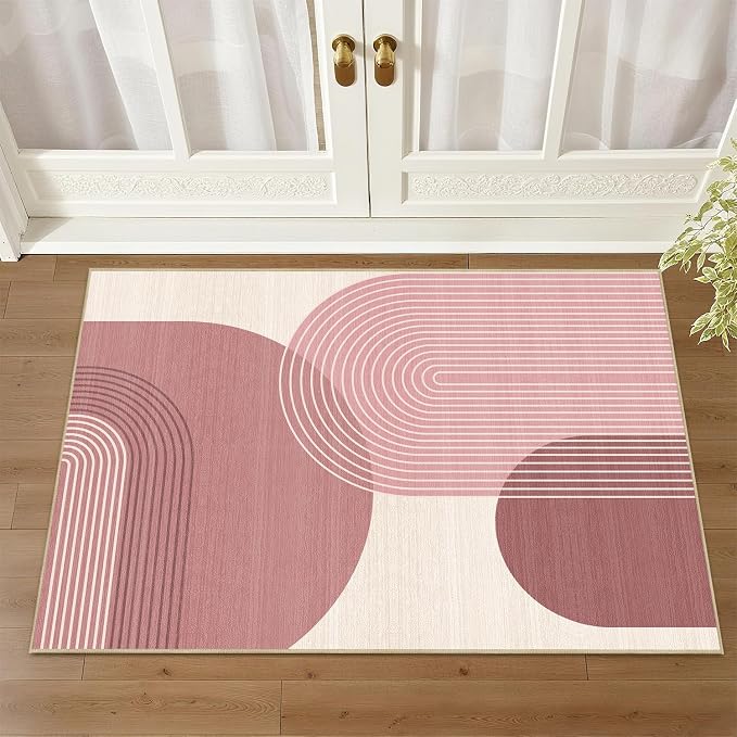 Boho Rug 2x3 for Entryway Bohemian Rugs Machine Washable Modern Geometric Non Slip Printed Low Pile Indoor Door Mat Floor Carpet for Bedroom Bathroom Kitchen Laundry,Pink