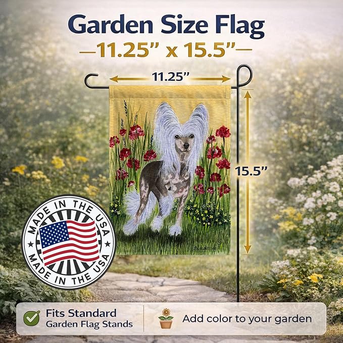 Caroline's Treasures SS8185GF Chinese Crested Garden Flag Mailbox Flag Decorative Yard Flag Banner Outside Patio Artwork Yard Flower Beds, Garden Size, Multicolor