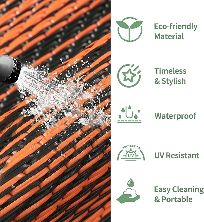 GENIMO Outdoor Rug for Patio Clearance,6'x9' Waterproof Mat, Reversible Plastic Camping Rugs, Rv, Deck, Porch, Camper, Balcony, Backyard (Orange & Black)