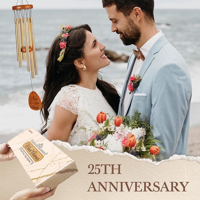 25th Wedding Anniversary Wind Chime, Happy 25th Anniversary Romantic Gifts for Couple, Parents, Wife, Husband, Friends, Sliver Wedding Anniversary's Keepsake Gifts Ideas | Happy 25th Anniversary Romantic Gifts for Couple, Parents, Wife, Husband, Sliver...