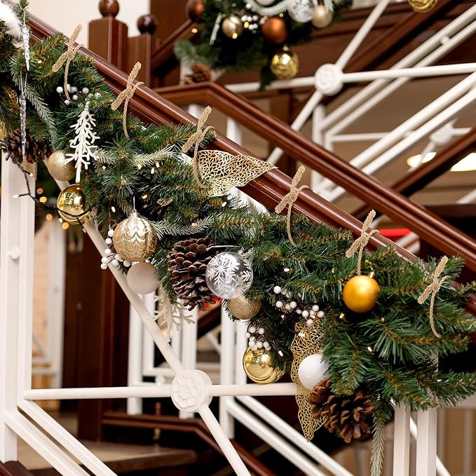Zhengmy 24 Pcs 30 Inch Christmas Garland Ties Decorative Twist Ties for Banister Reusable Flexible Twist for Stairway Christmas Garland Hanger Xmas Railing Decor Holiday Craft Wrapping(Gold)
