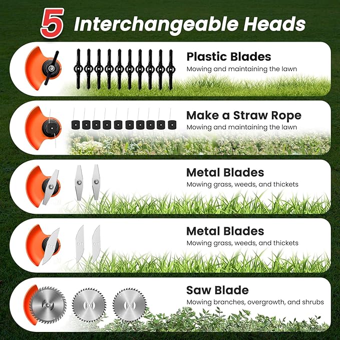 24V 3-in-1 Cordless Weed Wacker, Electric Grass Trimmer Edger Brush Cutter with Wheels, Lightweight Adjustable String Trimmer, 2 Pack 2000mAh Batteries & Fast Charger for Lawn Yard Garden Care, Orange