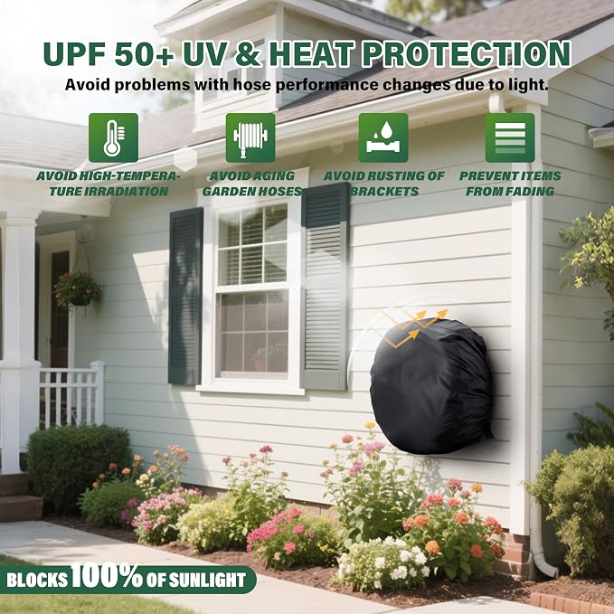 Wall-Mounted Hose Holder Cover - Fits Standard 5/8" Hoses (0-75 ft), Extends Hose & Hook Lifespan - Weatherproof Protection Against Rain, Sun & Snow - Black Cover Only