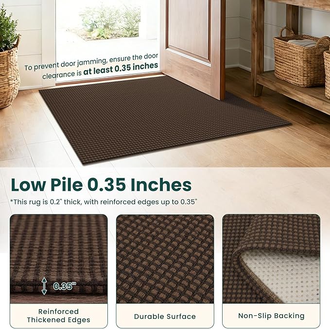 KOZYFLY Runners for Hallways 2x5 ft Washable Kitchen Runner Non Slip Rubber Backed Hall Runners Cotton Entryway Runner Rugs Floor Carpet for Indoor Backdoor Bedroom Kitchen, Brown/Dark Brown
