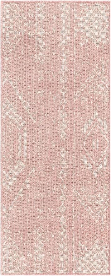 Unique Loom Outdoor Bohemian Collection Area Rug - Anthro (2' x 5' 1" Runner, Pink/ Ivory)
