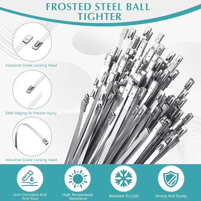 LEIFIDE 500 Pcs Metal Zip Ties 304 Stainless Steel Zip Ties Heavy Duty Self Locking 220 Pound Tensile Strength Cable Suitable for Exhaust Wrapping Fence Outdoor Workshop Canopy(3.9 Inch)