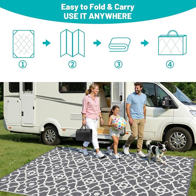 HEBE Outdoor Rug Waterproof 9x12, Plastic Straw Rug Camping Rug, Reversible Outdoor Patio Rugs RV Mat Clearance, Indoor Outside Floor Carpet for Porch,Deck,Camper,Balcony,Backyard