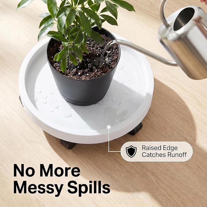 2 Pack of 9.8 Inch Planter Caddies Rolling Saucer Caddy with Wheels, Heavy Duty Wheeled Stand for Potted Plant, Round Coaster Roller Base Tray with Casters, Flower Pot Dolly Holder for Indoor Outdoor