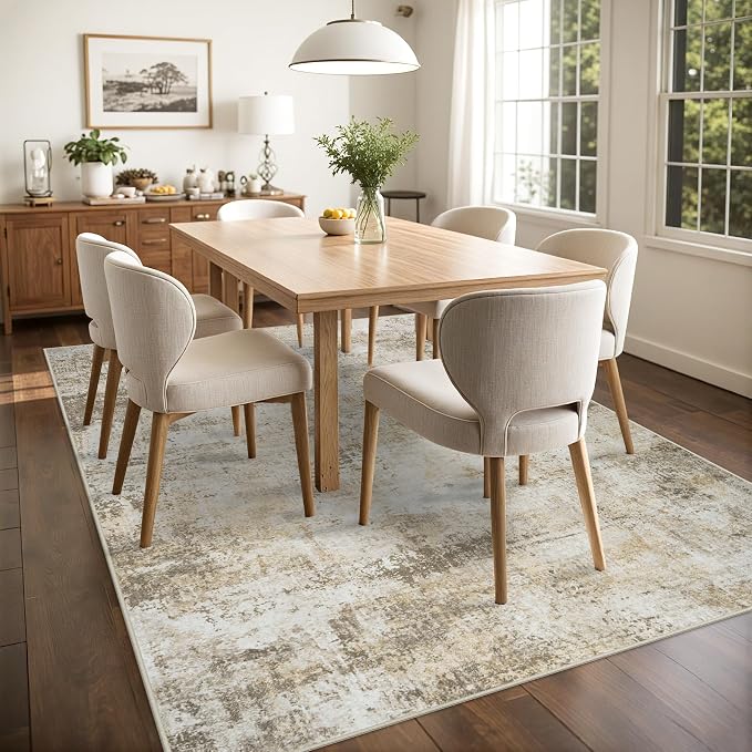 Tosuoka 10x14 Area Rugs for Living Room Abstract Washable Beige Grey Rug | With Anti-Slip Backing，Non-Shedding，Stain-Resistant，Soft Modern Large Carpet for Bedroom Dining Room Farmhouse Nursery