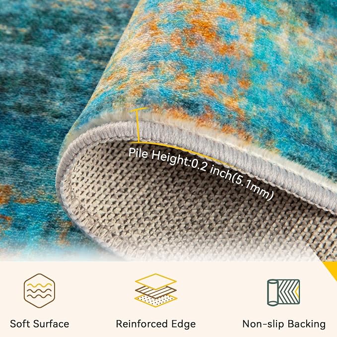 RELEANY Washable 2'x3' Abstract Area Rug for Living Room Teal Multi | Carpet for Bedroom, Kitchen, Office, Hallway and Entryway, Printed Pattern, Non‑Slip, Soft, Stain‑Resistant, Easy to Clean