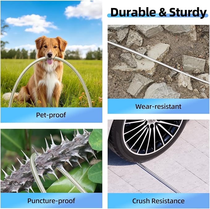 SPECILITE 304 Stainless Steel Garden Hose 100ft with 360° Swivel Handle, Lightweight & Flexible Metal Water Hose with Heavy Duty Nozzle for Yard, Outdoor, Lawn