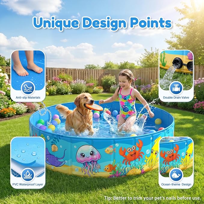 Foldable Kiddie Pool with Canopy 47IN Baby Swimming Pool for Kids | 47IN Toddler Baby Pool with UPF 50+ Shade, Carry Bag Non-Slip, Non-Inflatable Portable Water Play Pool for Backyard Beach