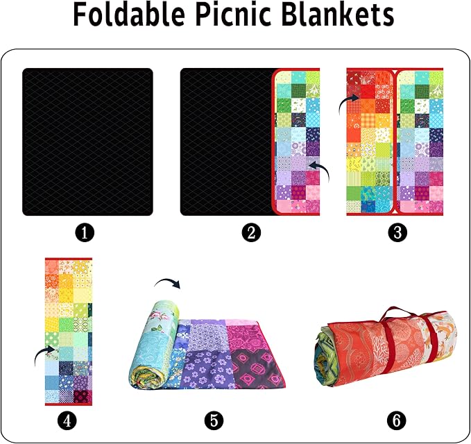 Supfitness Extra Large Picnic Blankets Waterproof Foldable (80"x 80") Boho Beach Blanket Waterproof Sandproof,3-Layer Thicking Mat Outdoor Packable Camping Blanket