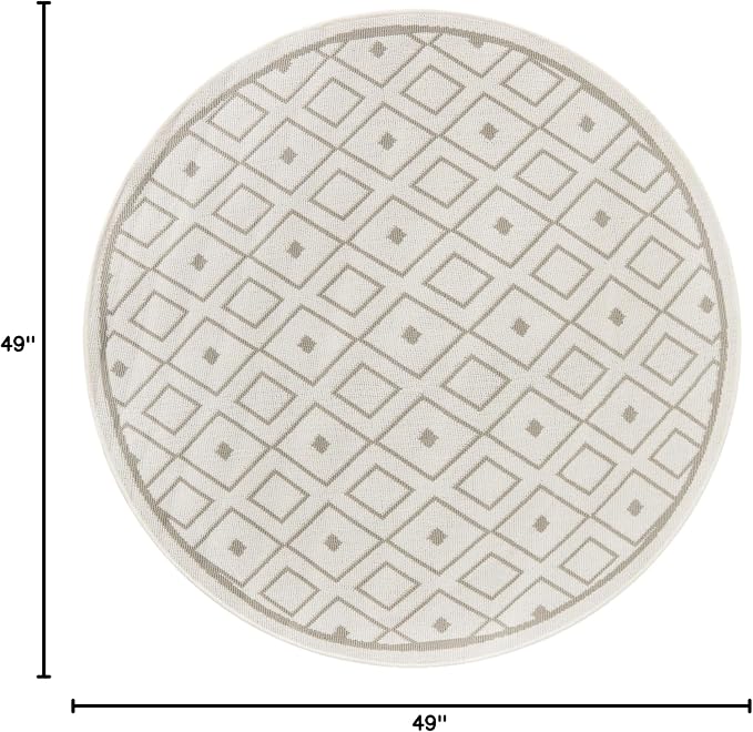 Unique Loom Outdoor Trellis Collection Area Rug - Kafes (4' 1" Round, Ivory/ Gray)