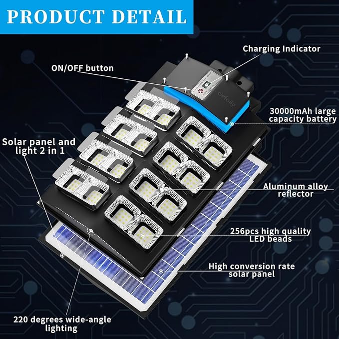 Gefolly SL-2800W Solar Street Lights Outdoor, 280000LM Commercial Parking Lot Light, 6500K Dusk to Dawn IP67 Security Flood Lights Motion Sensor Led Lamp for Basketball Court, Road, Yard