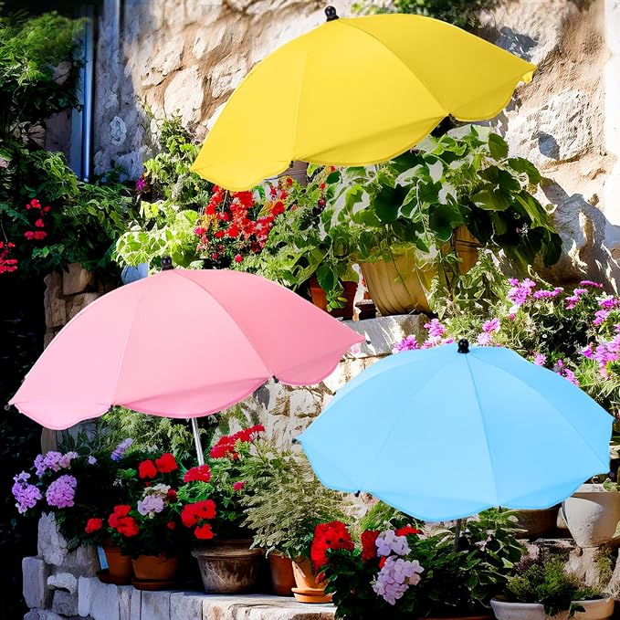 3pcs 26 Inch Plant Umbrellas for Outdoor Plants Garden Umbrella Shade for Potted Plant, Garden Bed Flower Pot Provide Shade to ‌defend Blazing Sun (Pink,Blue,Yellow)