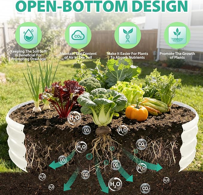 YSEJOMP 5FT Diameter Galvanized Garden Raised Bed/Plant Box/Fire Pit Ring - 0.8mm Thick,12 Inch Tall,Perfect for Planting a Variety of Flowers,Herbs,Vegetables (Cream White, 60 Dia X 12 inches)