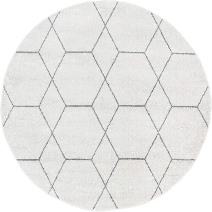 Unique Loom Trellis Frieze Collection Area Rug - Geometric (6' Round, Ivory/ Gray)