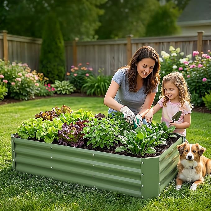 INNO STAGE Galvanized Raised Garden Bed Kit, 4x2x1FT Metal Raised Garden Beds for Vegetables, Rust-Resistant & Easy Assembly, Outdoor Raised Beds for Gardening, Flowers, Herbs (Green)