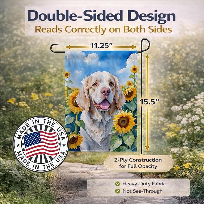 Caroline's Treasures DAC6056GF Clumber Spaniel in Sunflowers Garden Flag Mailbox Flag Decorative Yard Flag Banner Outside Patio Artwork Yard Flower Beds, Garden Size, Multicolor