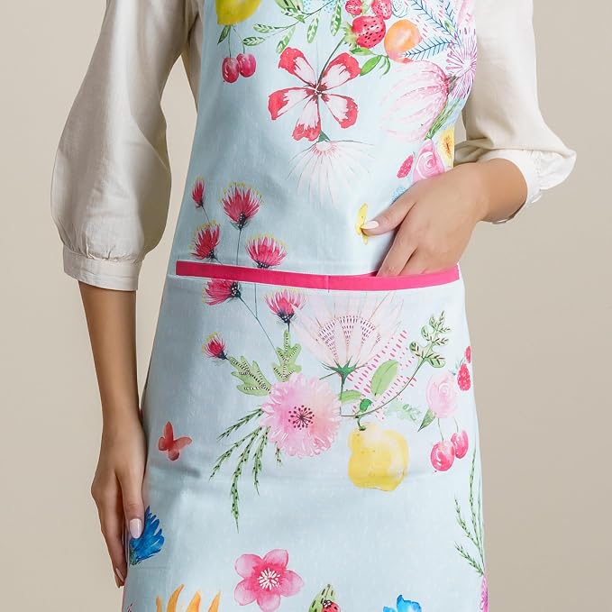 Maison d' Hermine Aprons for women with Pocket 100% Cotton (27.50"x31.50") | Adjustable Neck Strap & long ties Apron Men Chef Wedding Cooking Gardening Server Maid
