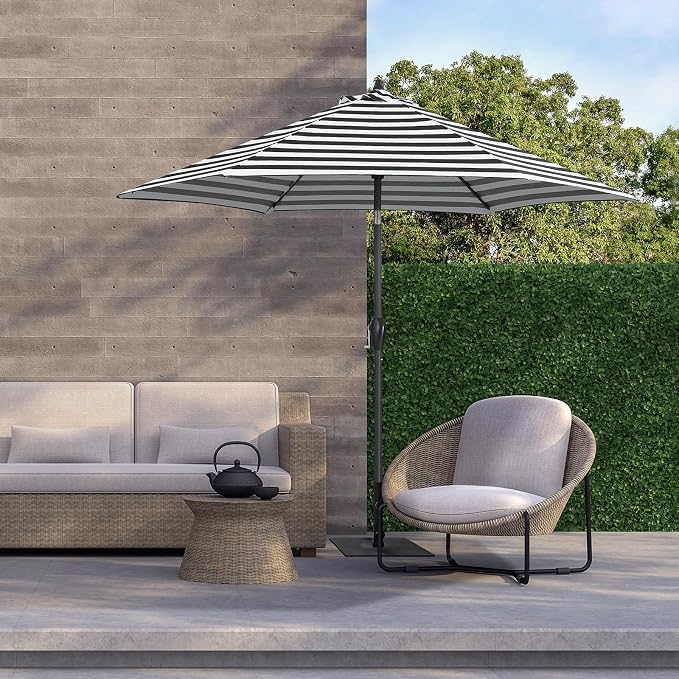 Tempera Striped Patio Umbrellas Outdoor Table Market Umbrellas with Crank & Pust Button Tilt|Auto-Tilt, 8 Steel Ribs, High Color-Fastness Canopy