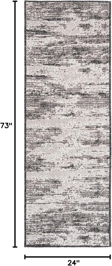 Unique Loom Outdoor Modern Collection Area Rug - Cartago (2' x 6' 1" Runner, Charcoal/ Ivory)