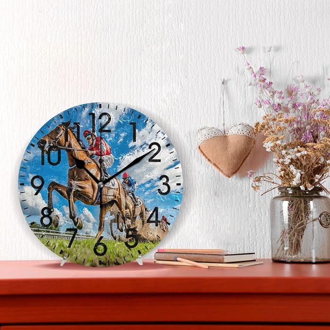 ALAZA Home Decor Funny Sport Horse Sky Round Acrylic 9.84 Inch Wall Clock Non Ticking Silent Clock Art for Living Room Kitchen Bedroom