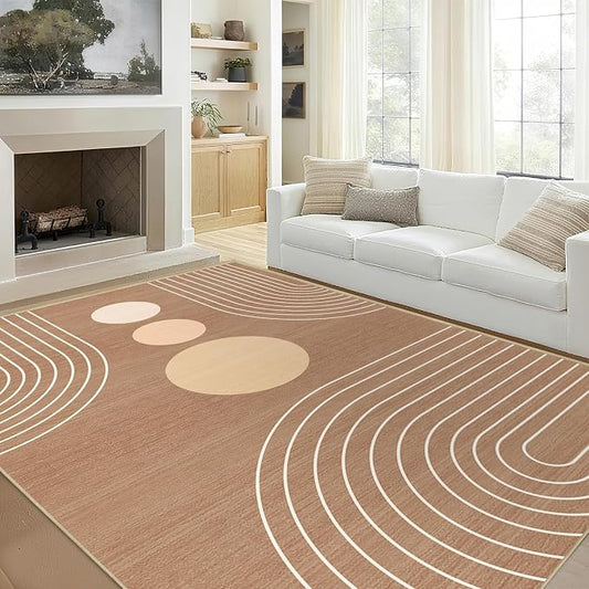 Area Rug 5x7 Boho Modern Minimalist Geometric Abstract Rug Brown Mid Century Modern Rug for Living Room Machine Washable Non-Slip Printed Low Pile Indoor Carpet for Bedroom Dining Room Office Brown