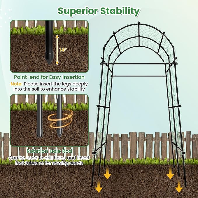 Giantex Garden Arch Trellis for Climbing Plants, 7.5 FT Heavy-Duty Cucumber Trellis with PE-Coated Steel Frame, Rust-Resistant Archway for Raised Bed, Outdoor Vegetable & Vine Support