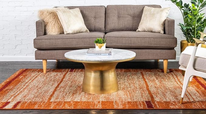 Unique Loom Autumn Collection Modern Contemporary Casual Abstract Area Rug (Beige/ Terracotta Rustic, 8 x 10 ft Rectangular)